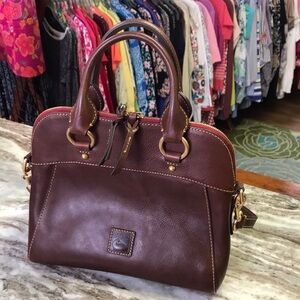 Dooney & Bourke Brown Leather Satchel with Gold Hardware